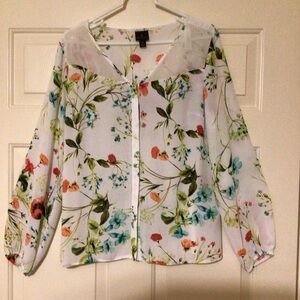 Worthington Medium Multi-Colored Long Sleeve V-Neck Blouse